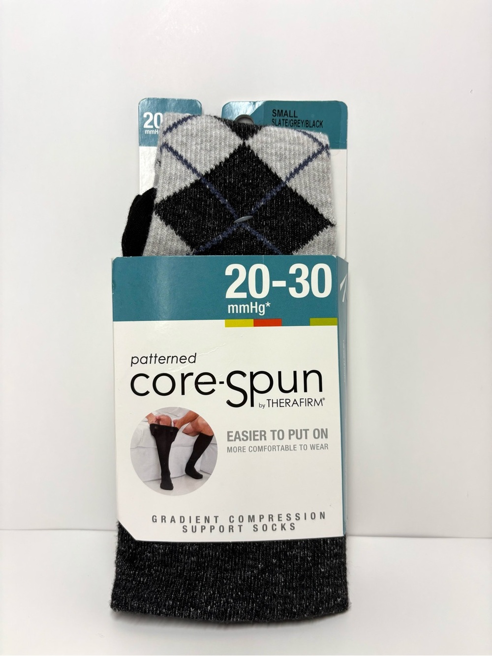Therafirm Core-Spun Argyle Support Socks - Gray & Black
